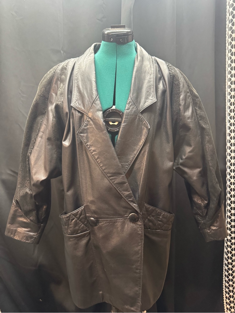 Vintage 1980’s Women's Black Leather Double-Breasted Blazer Jacket